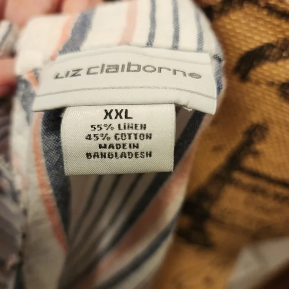 Liz Claiborne XXL Sleeveless Striped Top 55% Linen 45% Cotton - Picture 3 of 6